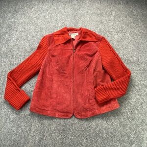 Vintage Y2K AMI Jacket Womens L Red Leather Knit Boho Streetwear Chic Distressed